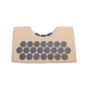 The WTHN Acupressure Neck Wedge is a beige fabric mat with a neck cutout and circular dark gray spiked discs, designed to support cervical extension and provide effective neck tension relief.