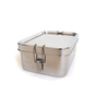 The EcoLunchBox Bento Wet Box™ Stainless Steel Food Container - Large Rectangle, featuring a secure front latch, is displayed on a plain white background.