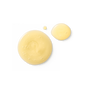 Three drops of Wonder Valley's Hinoki Body Wash, a yellowish liquid with small bubbles, are shown on a white background—one large, one medium, and one small.