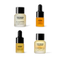 Wonder Valley's Little Wonders set features four travel-size skincare products—Oil Cleanser, Face Oil, Wonder Serum, and Hinoki Body Oil—in small glass bottles with black caps or droppers, arranged on a white background.