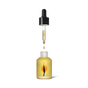 A dropper releases Wonder Valley Rosemary Hair Oil into a frosted glass bottle with an illustration of a woman reaching toward an orange sun. Ideal for taming split ends and adding shine, the product is set against a plain white background.