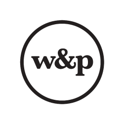 Black lowercase letters w & p inside a simple black circle on a light gray background.