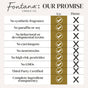 Comparison chart featuring Fontana Candle Co.'s Essential Oil Wax Melts, illustrating promises such as no synthetic fragrance and complete transparency, with check marks for "Us" (Fontana Candle Co.) and X marks for "Them." Each promise is listed alongside the respective marks, emphasizing our dedication to offering non-toxic wax melts made with essential oils.