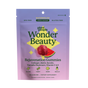 A resealable pouch of Plant People WonderBeauty Gummies, watermelon flavor. These collagen gummies are dye-free, gluten-free, sugar-free, and support hair, skin, and nails with benefits shown in easy-to-read icons on the package.