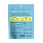 Back of a blue Plant People WonderFocus - Mushroom Gummies package shows supplement facts, ingredients, directions, nootropic benefit icons, Always/Never ingredient lists, a QR code at the bottom right, and highlights Lion’s Mane.