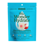 A blue resealable pouch of Plant People WonderHydrate Elecountrolyte Gummies in lychee flavor, featuring hydration benefits, zero sugar, gluten free, vegan, and real. The front shows a gummy and lychee fruit image.