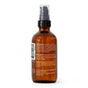 A brown glass spray bottle with a black nozzle, featuring the ingredients, directions, and caution label clearly printed in white text on the back. Ideal for storing Plant Therapy’s Younger Glo Facial Oil, which helps reduce fine lines and promote youthful-looking skin.
