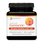 A black bottle of Youtheory Total Body Turmeric dietary supplement, featuring orange accents and containing 30 vegetarian capsules. The label highlights 65x better absorption and promotes inflammation support and cognitive function.