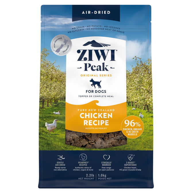 ZIWI Air-Dried Dog Food – Chicken features all-natural, high-protein, grain-free, limited ingredient nutrition with superfoods. Made with air-drying technology for a premium raw alternative using free-range chicken.
