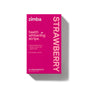 A bright pink box of Zimba Whitening Strips features highlights such as 14 treatments, professional-level whitening in 30 minutes, and an enamel-safe formula for a brighter smile.