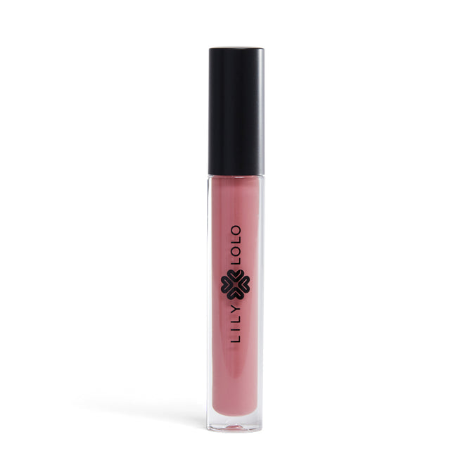A clear tube of pink lip gloss with a black cap, featuring the Lily Lolo brand name and logo printed vertically on the front. The product is standing upright against a white background.