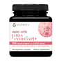 Youtheory Women's PMS Comfort+ Capsules, with pink and white design, offer adaptogenic PMS support for mood balance and restful sleep using saffron and ashwagandha.