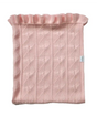 AU Baby Little Love Blanket - Peony in light pink organic merino wool with a ruffled edge and a repeating heart cable pattern.
