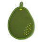The Neighborgoods Pot Holder - Avocado is a green, avocado-shaped cotton pot holder with a top loop and yellow stitched details—an eye-catching, playful kitchen essential.