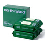 Earth Rateds Large Dog Grooming Wipes, in a green box of 400 hypoallergenic wipes, are shown with three packs of 100. These lavender-scented, plant-based wipes ensure natural and gentle cleansing for pets.