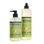 The Hand & Dish Duo from Mrs. Meyers showcases a 12.5 fl oz lemon verbena hand soap with olive oil and aloe vera, next to a refreshing 16 fl oz dish soap. Both are adorned with vibrant green and yellow labels that reflect their lively scent.