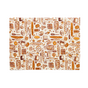 A rectangular sheet with a repeating pattern of hand-drawn bread, pastries, and bakery items in shades of brown and orange on a cream background.
