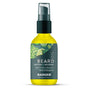 A 1 fl oz (29.6 ml) bottle of Badger Balm Organic Beard Oil - Soften & Nourish, certified organic and featuring a black pump lid. The label displays illustrations of vanilla and bergamot, making this conditioning beard oil ideal for daily grooming.