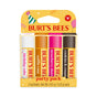 The Burt’s Bees Lip Balm Party Pack features four flavors—birthday cake, waffle cone, strawberry shortcake, and cookies & cream—in cheerful yellow party-themed packaging for fun, natural lip care.