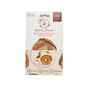 Bee’s Wrap bread wrap packaging. The brown and white box features product branding and shows a food wrap with a bread pattern through a cut-out window. Icons on the box highlight that it is reusable, compostable, and plastic-free.