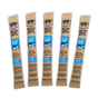 Five single-serve sticks of Brutus Bone Broth for dogs, labeled “On The Go” with beef flavor, featuring a cartoon dog image and blue accents on tan packaging. Each stick contains 0.21 oz.