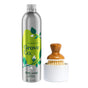 The Grove Co. Dish Washing Starter Set features a silver bottle of Ultimate Dish Soap with a green Citron & White Rose label. Alongside, a wooden dish brush sits in a white holder, decorated with green leaf graphics to emphasize: go beyond plastic waste.