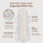 August Night Pad features ultra-soft leak lock, cloud-soft cushioning for sensitive skin, super absorbent pad technology, 8-layer defense for maximum absorption, and a 100% organic cotton top sheet.
