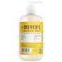 Mrs. Meyer’s Hand Soap features a white pump and a yellow-white label with garden-inspired scents and essential oils. Free of parabens and phthalates.