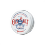 A round tin of Old Salt Pomade with sea kelp, Fresh Driftwood Scent, features a blue skull graphic and red and blue text on its white lid.