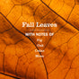 Close-up of an orange autumn leaf with visible veins. Overlaid white text reads: Fall Leaves—notes of fig, oak, cedar, and moss—like the fresh scent of Mrs. Meyer's Dish Soap, a natural degreaser for your kitchen.