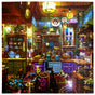The Midnight Kitchen 1000 Piece Puzzle by eeBoo Piece & Love features a vibrant, cluttered vintage kitchen with shelves of dishes, pots, and pans, artistically depicted and warmly lit by lamps and sunlight.