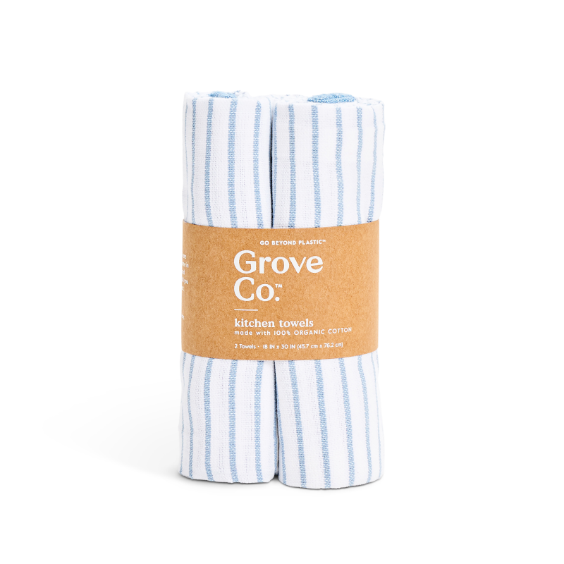 Organic Cotton Striped Kitchen Towels - Blue