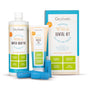 Oxyfresh Premium Dental Kit for pets, including a water additive, dental gel toothpaste, and a box displaying kit details. Packaging highlights benefits like cleaning teeth, fighting tartar, and freshening breath.