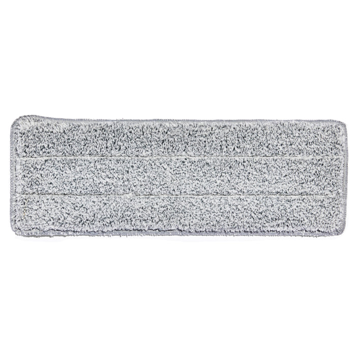 A rectangular gray microfiber mop pad with textured surface and stitched edges, shown on a white background.