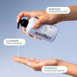 A hand dispenses clear gel from a bottle labeled “Cliganic.” Text bubbles read: “Removes makeup & impurities,” “Cleanses without stripping,” and “Hydrates and promotes barrier balance” with this Fresh Balance Face Cleanser.
