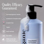 A light blue pump bottle of Cliganic Fresh Balance Face Cleanser with foamy bubbles is displayed, accompanied by icons and text highlighting features such as cruelty-free, vegan, dermatologically tested, and suitable for sensitive skin. This barrier-balancing formula gently hydrates while cleansing to leave your complexion refreshed and healthy.
