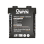 A sleek black carton of OWYNs Elite Protein Shake, 32G, highlights its features: 100% plant protein, 32g protein, all essential amino acids, non-GMO, free from the top 8 allergens. It contains Omega-3 ALA for a boost and focuses on Only What You Need and Nothing You Don’t.