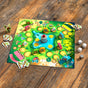HABAs Bamboo Rally Cup / Hype in the Jungle Game is a kids’ educational board game (6+), featuring animal tokens, a central spinner, yellow stars, four dice, and a vibrant green and blue board with playful cartoon animals and nature art.