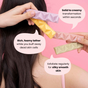 A person with long dark hair holds three pastel-colored exfoliating bars, with text bubbles describing their benefits: solid to creamy transformation, rich foamy lather for dead skin cells, and regular exfoliation for silky smooth skin.