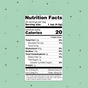 The Mint Cocoa Blend by blume has a nutrition label on a light green background with brown dots, detailing 30 servings per bag. Each 1 tsp serving contains 20 calories and includes fat, sodium, and carb info—ideal for anyone aiming to support digestion.