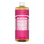 Dr. Bronners Pure-Castile Liquid Soap, a tall vegan bottle known for versatile use, has a pink label with white text. It comes in 18-in-1 Hemp Rose and is offered in a 32 fl oz (946 ml) size.
