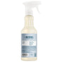 A spray bottle of Mrs. Meyer’s Multi-Surface Cleaner with a white trigger nozzle and a label detailing essential oils, ingredients, and usage instructions.
