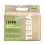 A package of Terra plant-based baby diapers, size 4 (10–14 kg), containing 18 diapers. The packaging is brown with green and white text in French, highlighting eco-friendly and gentle features.