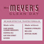 Mrs. Meyer's Dish Soap label on a pink background, featuring plant-derived cleaning agents and essential oils. This biodegradable soap contains no parabens, phthalates, MEA, DEA, or artificial colors.