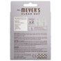 Back of a Mrs. Meyer's Scented Oil Refills 2pk shows product info, usage instructions, cautions, diffuser compatibility, two garden-inspired scented oils, and company contact details.