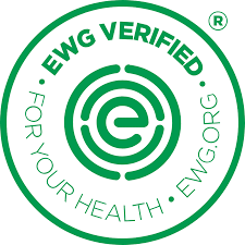 A green circular logo with the words EWG VERIFIED FOR YOUR HEALTH EWG.ORG surrounding a central stylized e design.