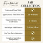 A chart displaying the features of the Fontana Candle Co. Jar Candle - Beeswax and Coconut Oil, including burn time, wick type, net weight, burn guarantee, and ingredient transparency for this natural scented candle, with checkmarks beside every feature listed.