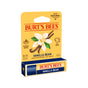 A Burt’s Bees Vanilla Bean moisturizing lip balm package, featuring a vanilla flower and beans on a yellow background. The product is labeled 100% natural origin and net weight is 0.15 oz (4.25 g).