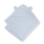 The Natemia hooded baby towel, in light blue with a bear ears hood, is crafted from ultra-soft 100% organic cotton and GOTS certified.