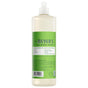 A clear plastic bottle of Mrs. Meyer’s Dish Soap with a green label and push-pull cap; the pale off-white liquid works as a natural degreaser for sparkling clean dishes and lists product details and ingredients on the packaging.